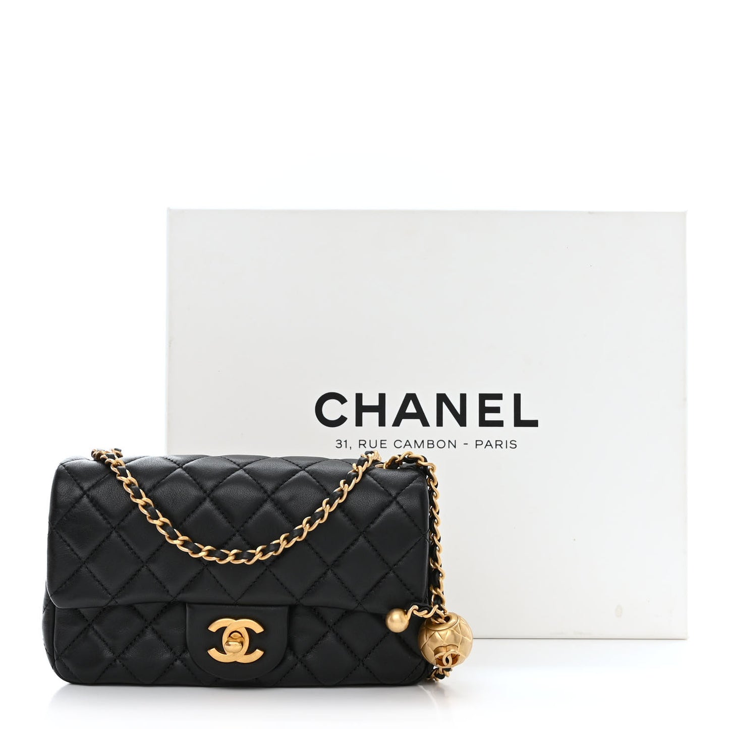 Lambskin Quilted Mini Rectangular Pearl Crush Flap Black