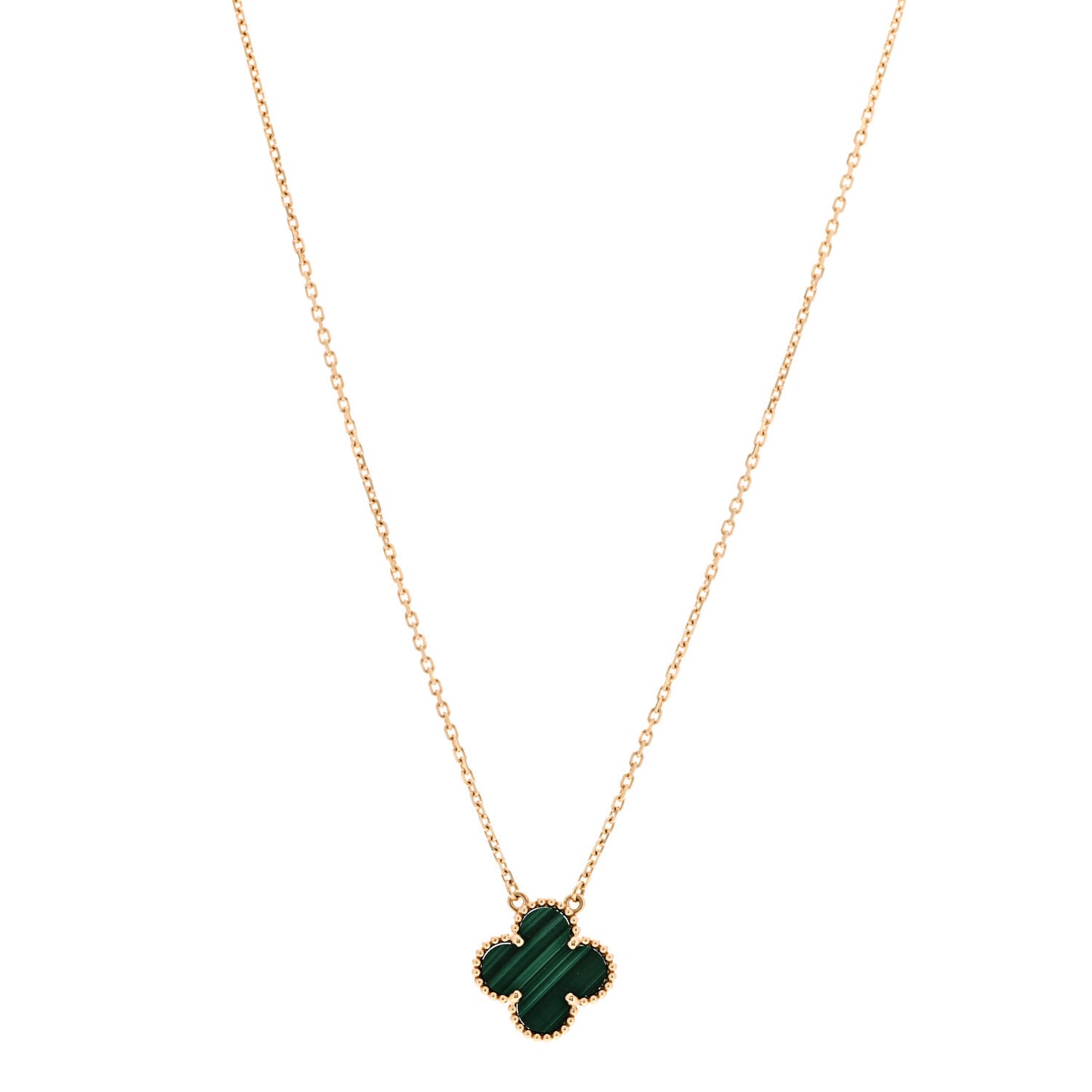 18K Yellow Gold Malachite Vintage Alhambra Pendant Necklace