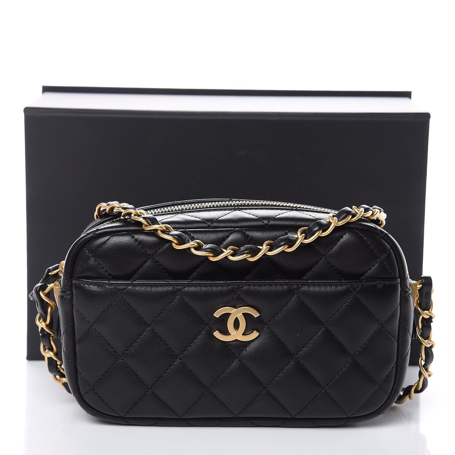 Lambskin Quilted Small Timeless Camera Case Black