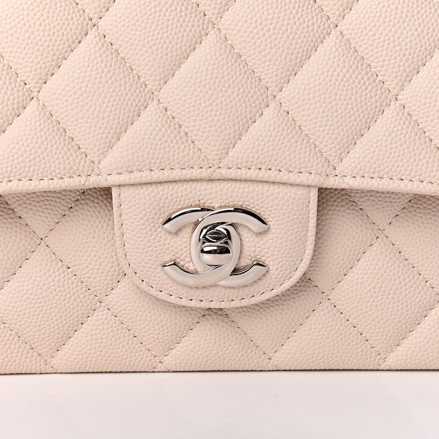 Caviar Quilted Medium Double Flap Light Beige