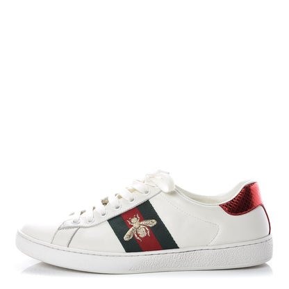 Gucci Miro Soft Calfskin Laminated Ayers Web Bee Embroidered Mens Ace Sneakers 9 White Red Flame Green 1 of 12
