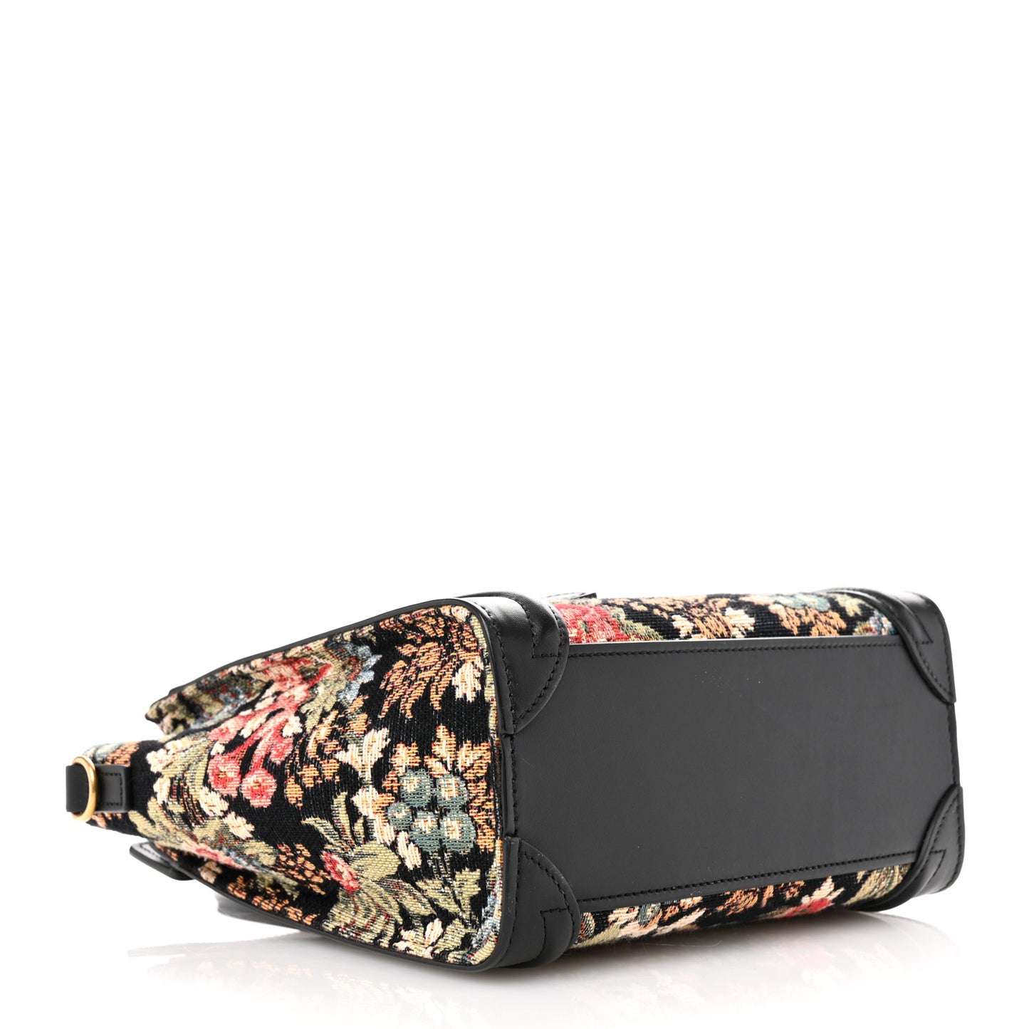 Calfskin Lambskin Canvas Jacquard Floral Nano Luggage Black