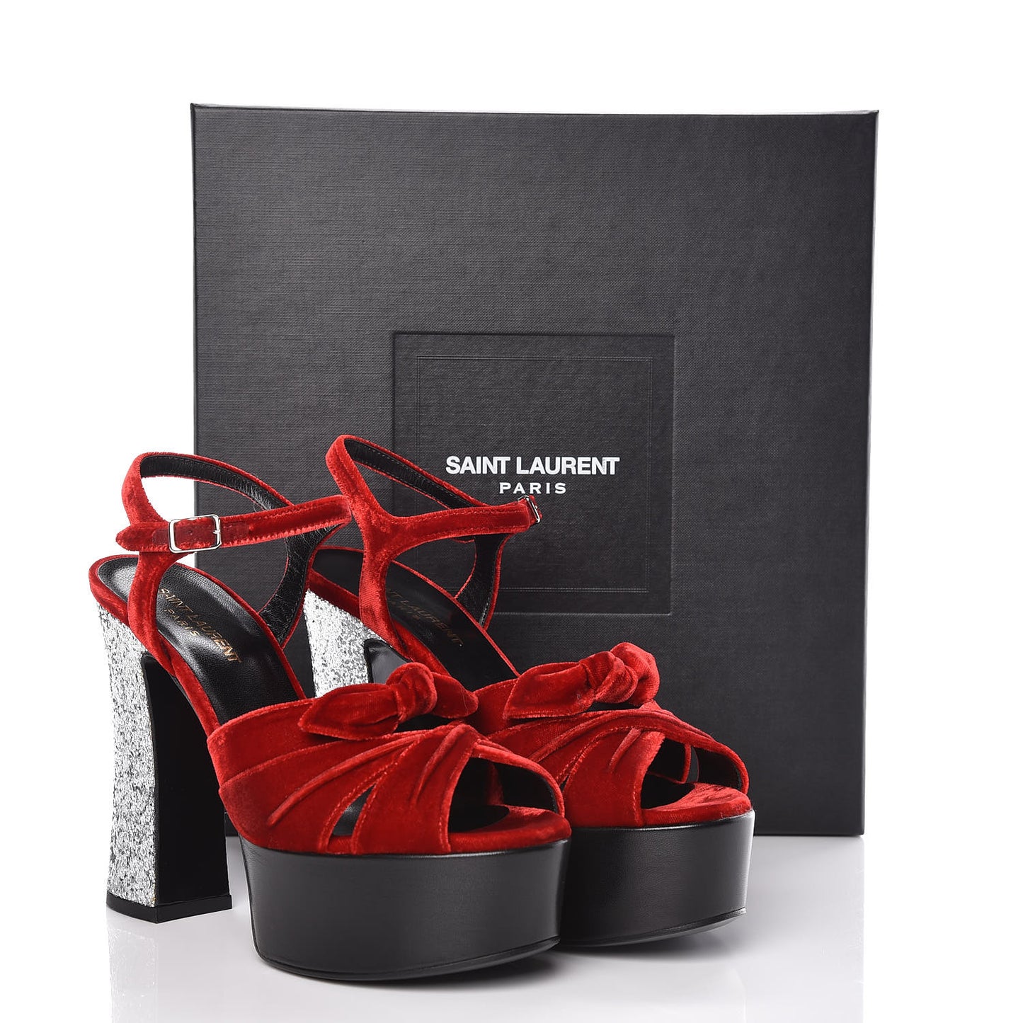 Velluto Claire Tripon Glitter Platform Sandals 37 Rosso Argento