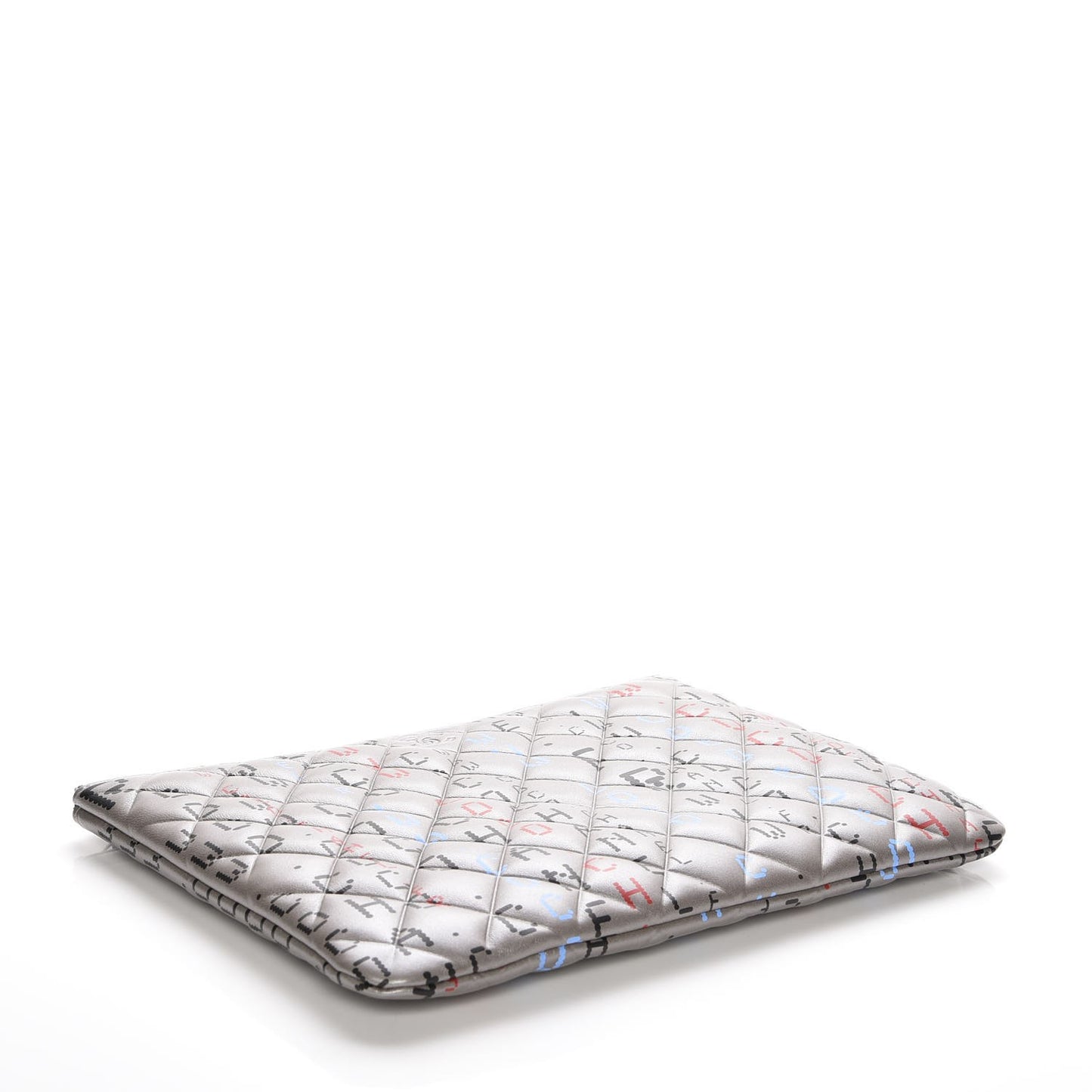 Metallic Lambskin Quilted Medium Data Center Cosmetic Case Silver