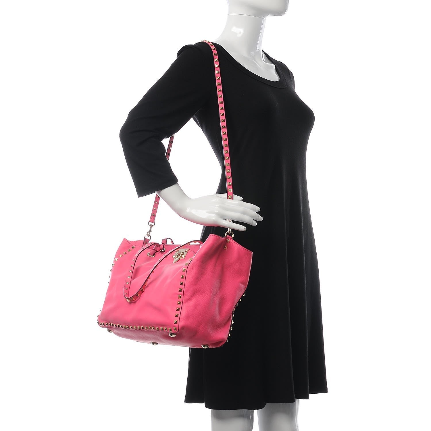 Valentino Garavani Vitello Medium Rockstud Tote Fuxia Fluo 2 of 13