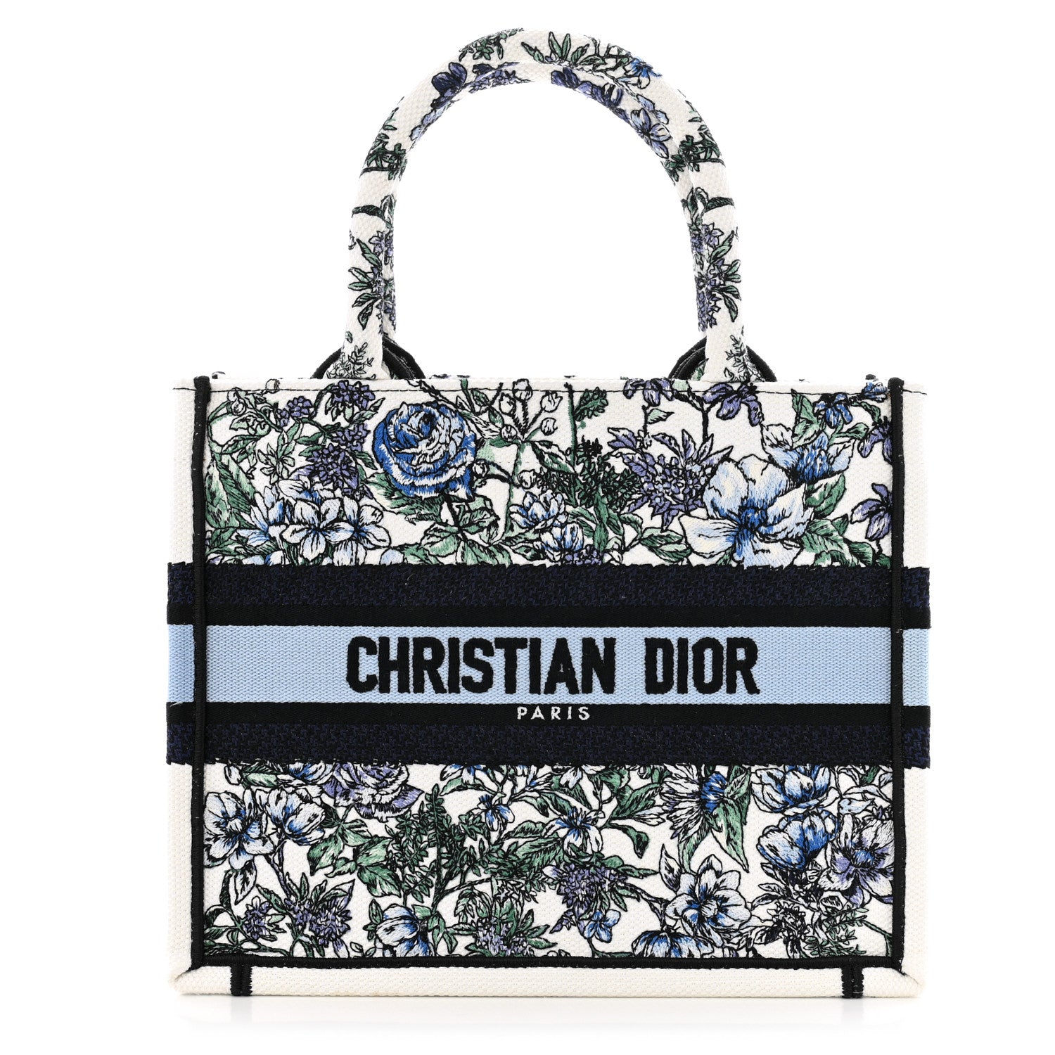 Christian Dior Canvas Embroidered Small Flowers Book Tote Blue 1 of 12