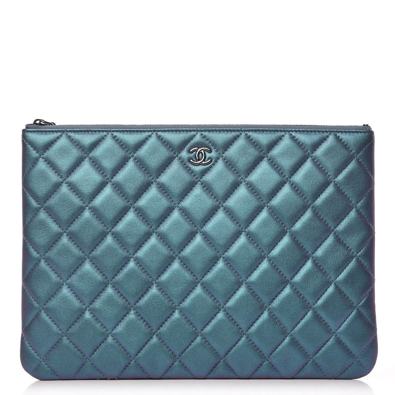 Chanel Iridescent Lambskin Quilted Medium Cosmetic Case Turquoise 1 of 7