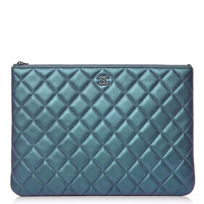 Chanel Iridescent Lambskin Quilted Medium Cosmetic Case Turquoise 1 of 7