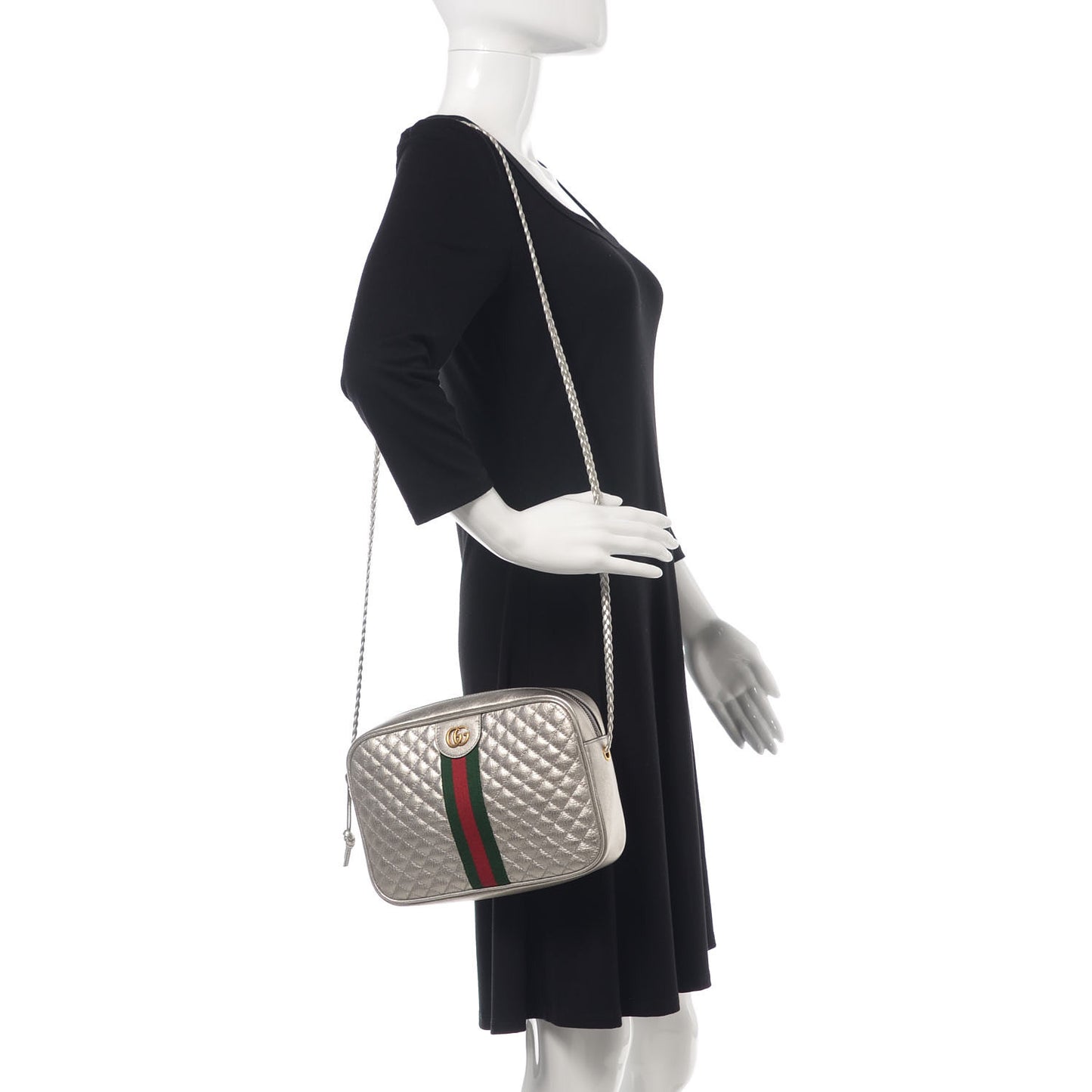 Laminated Nappa Web Trapuntata Small GG Shoulder Bag Argento