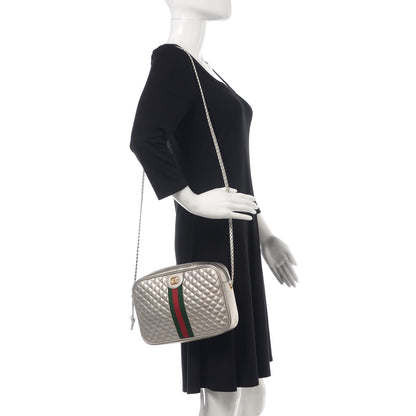 Gucci Laminated Nappa Web Trapuntata Small GG Shoulder Bag Argento 2 of 9