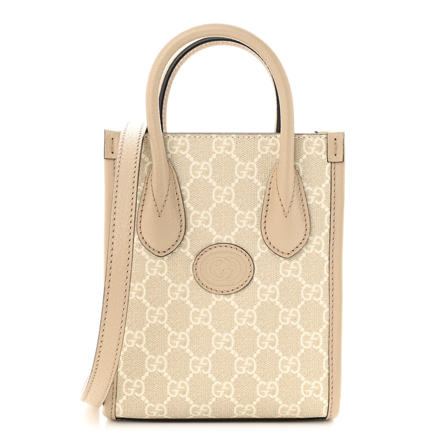 Gucci GG Supreme Monogram Textured Dollar Calfskin Mini Retro Interlocking G Tote Bag Beige Mystic White Oatmeal 1 of 11