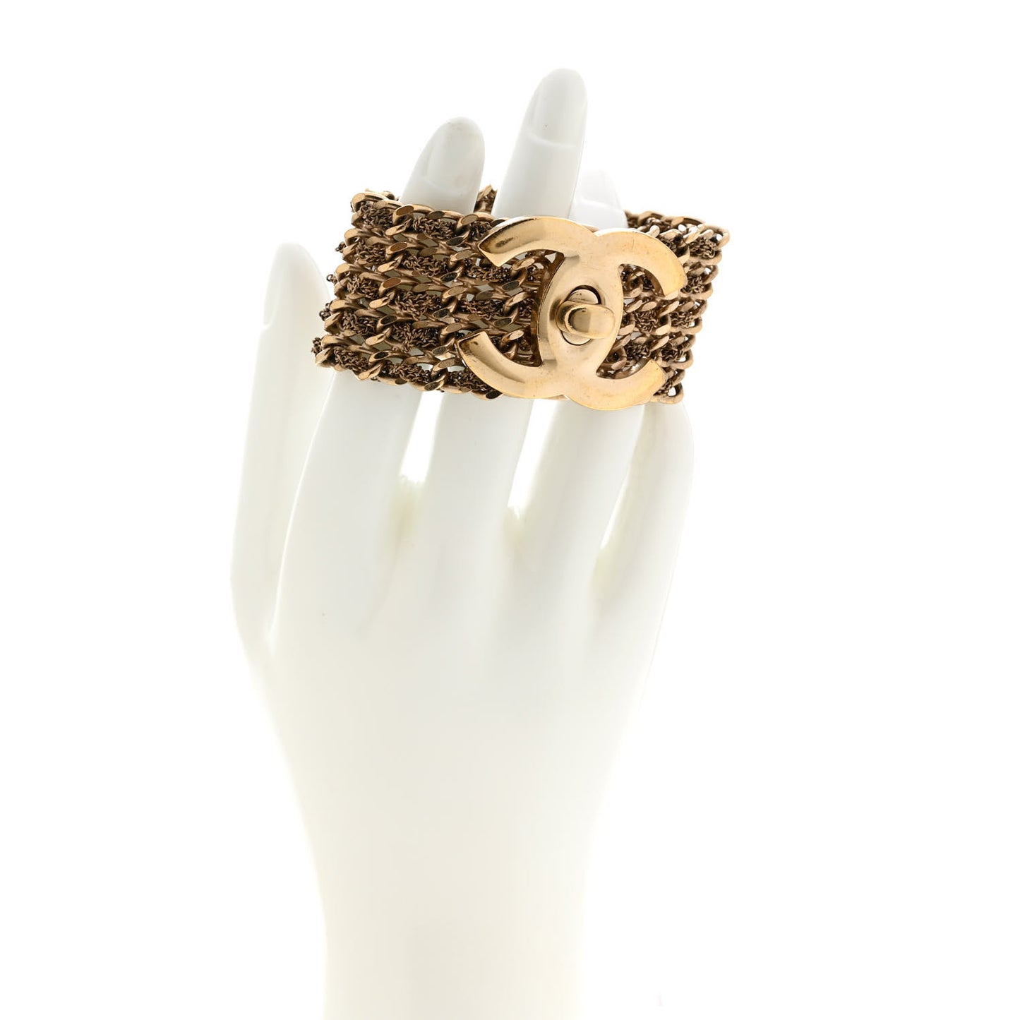 Metal CC Turnlock Multistrand Chain Bracelet M Gold