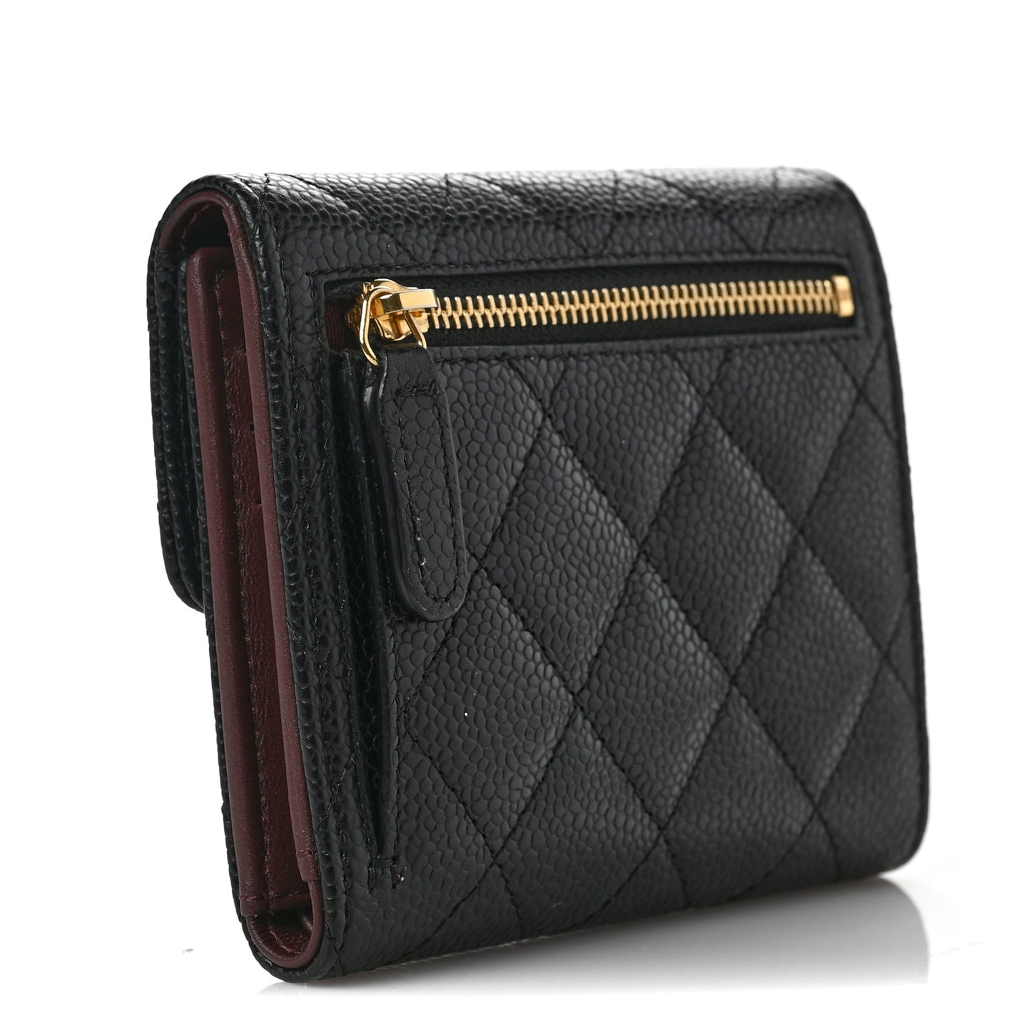 Caviar Quilted Compact Flap Wallet Black