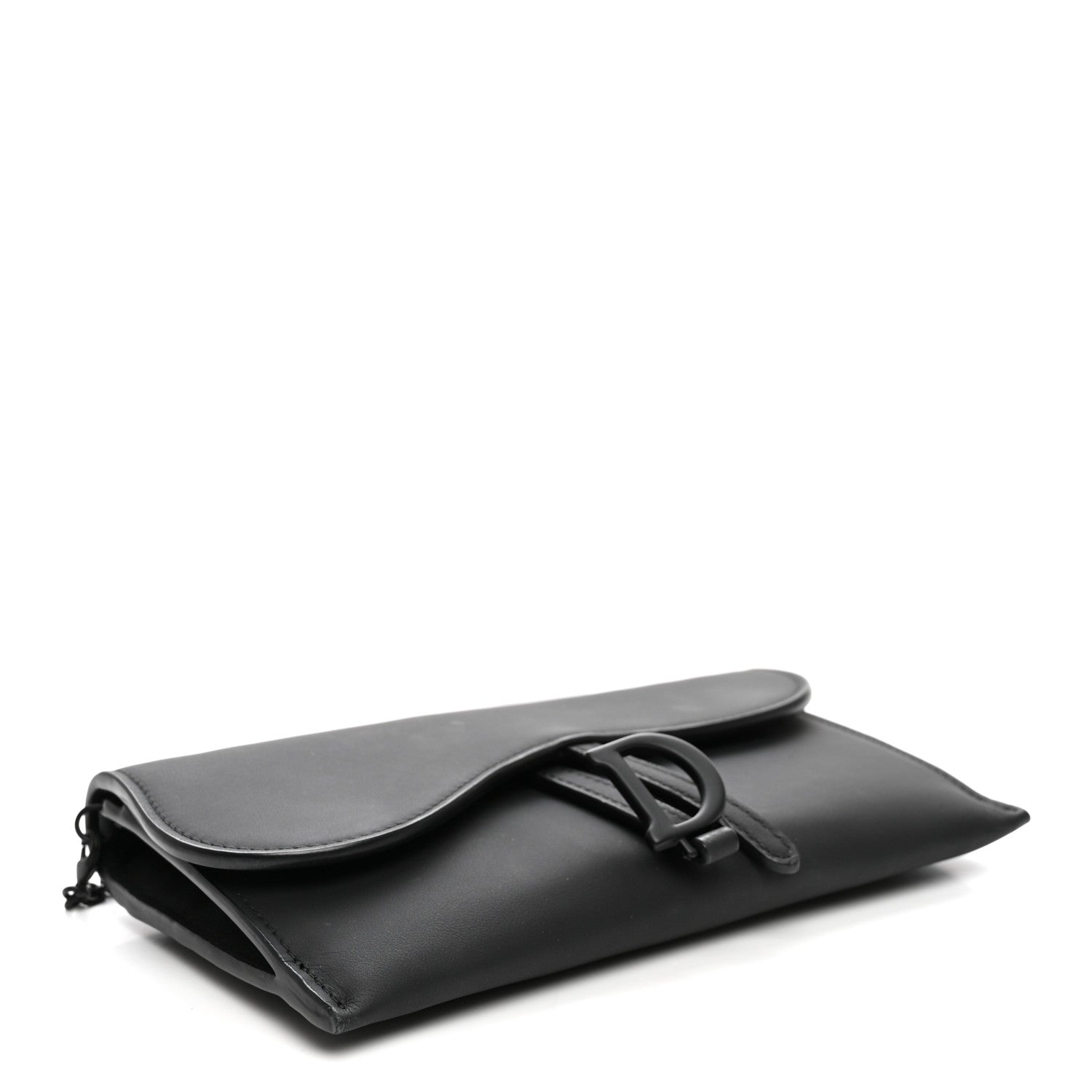 Christian Dior Ultra Matte Calfskin Saddle Chain Wallet Pouch Black 5 of 10