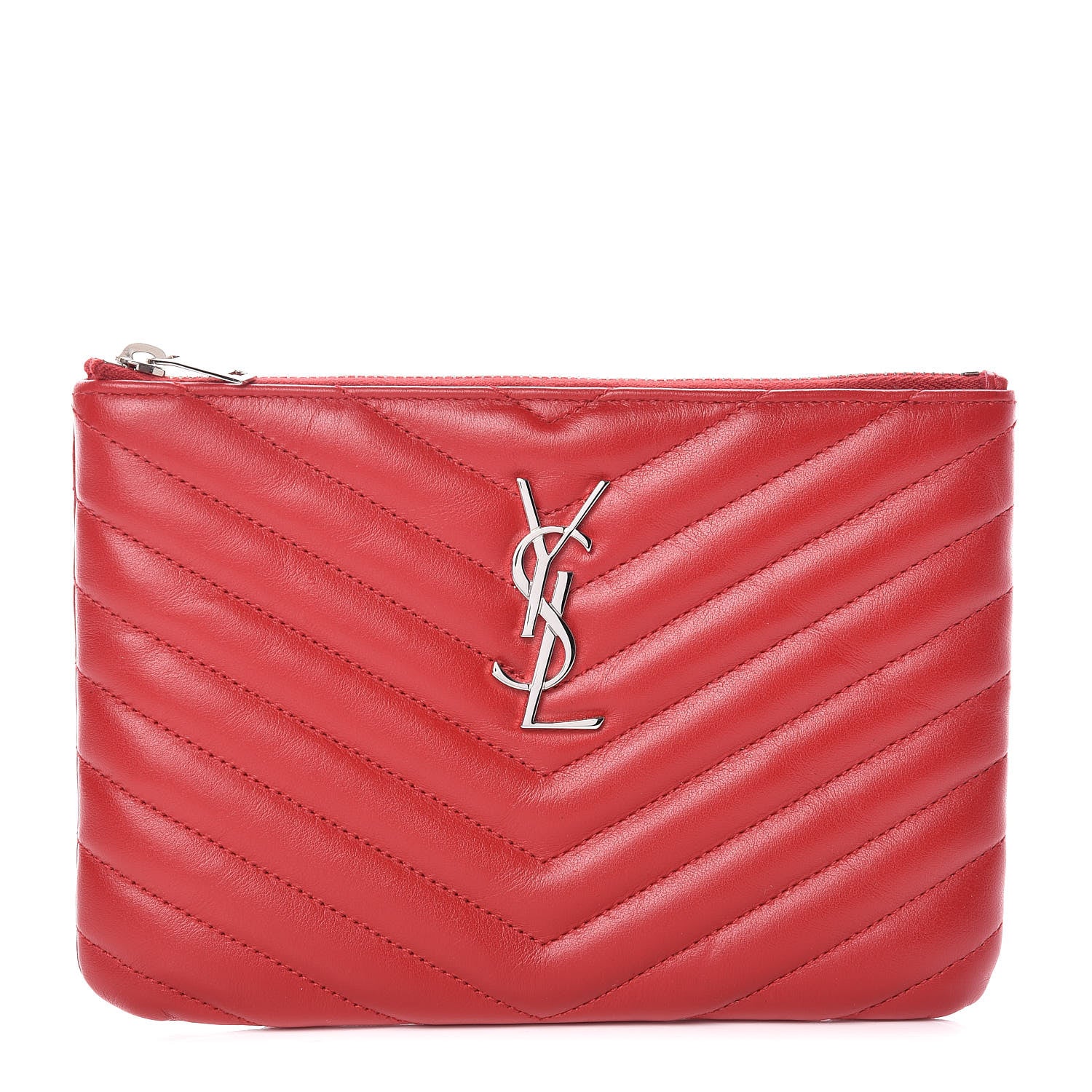 Saint Laurent Calfskin Matelasse Chevron Monogram Pouch Red 1 of 9
