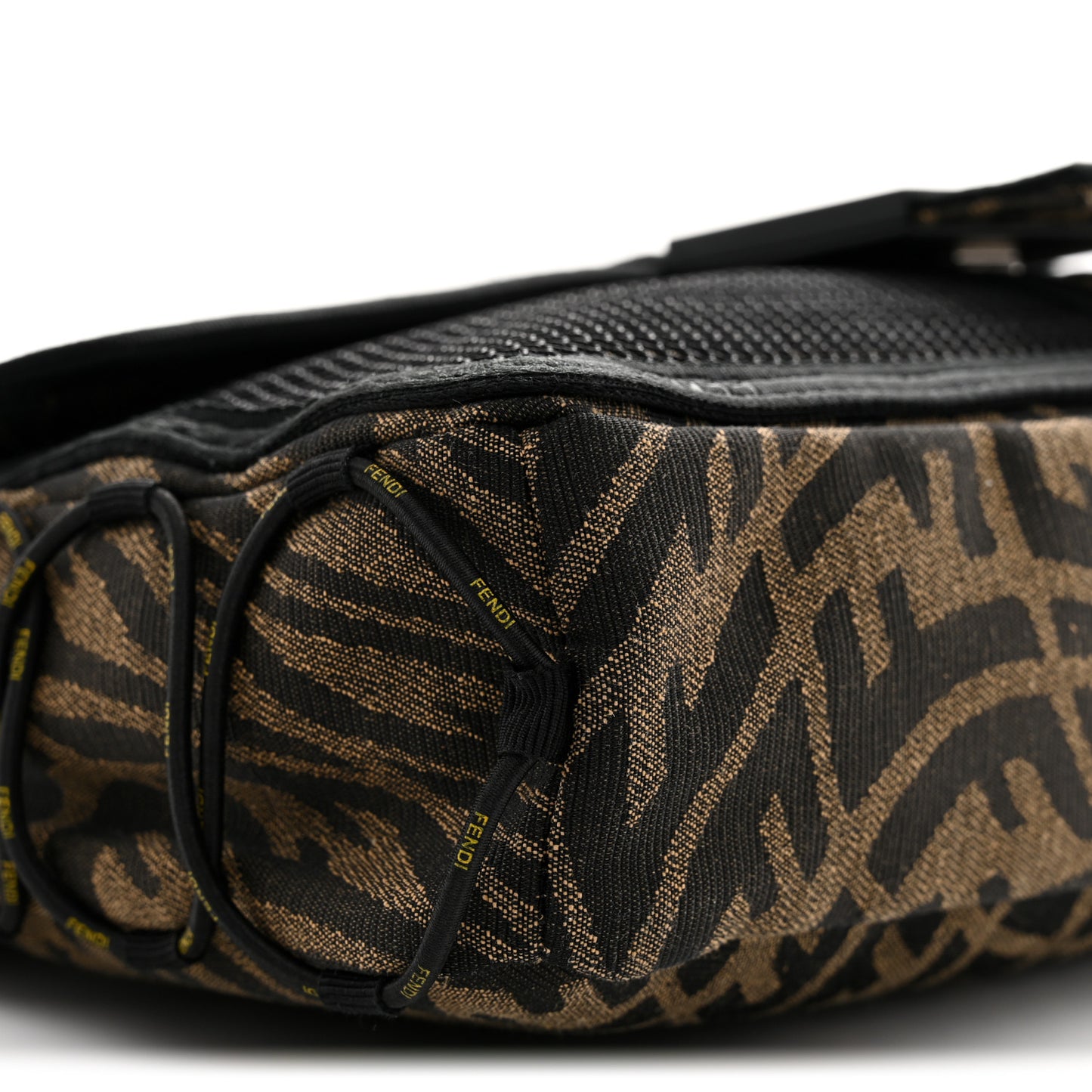X SARAH COLEMAN Fabric Jacquard Vitello Grace FF Vertigo Woven Lanyard Large Baguette Tobacco Moro Black