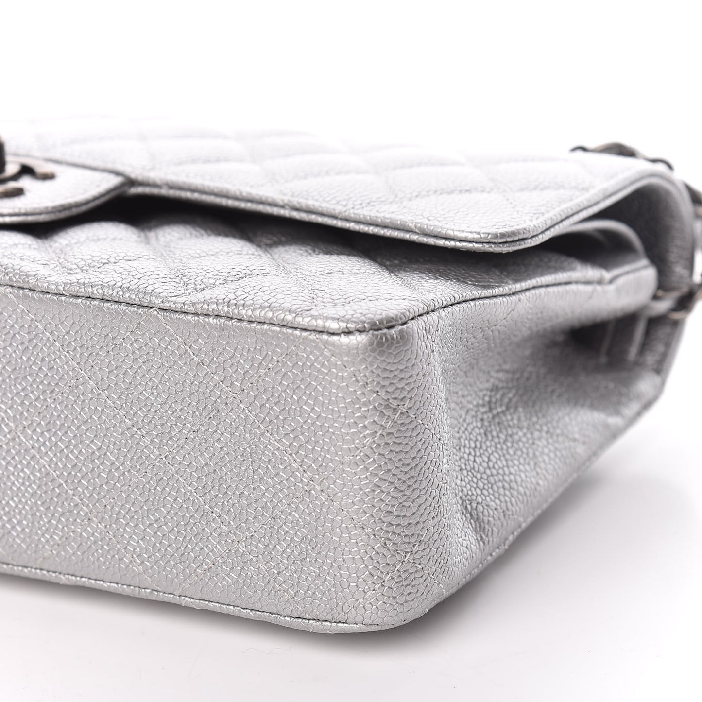 Metallic Caviar Quilted Medium Double Flap Silver