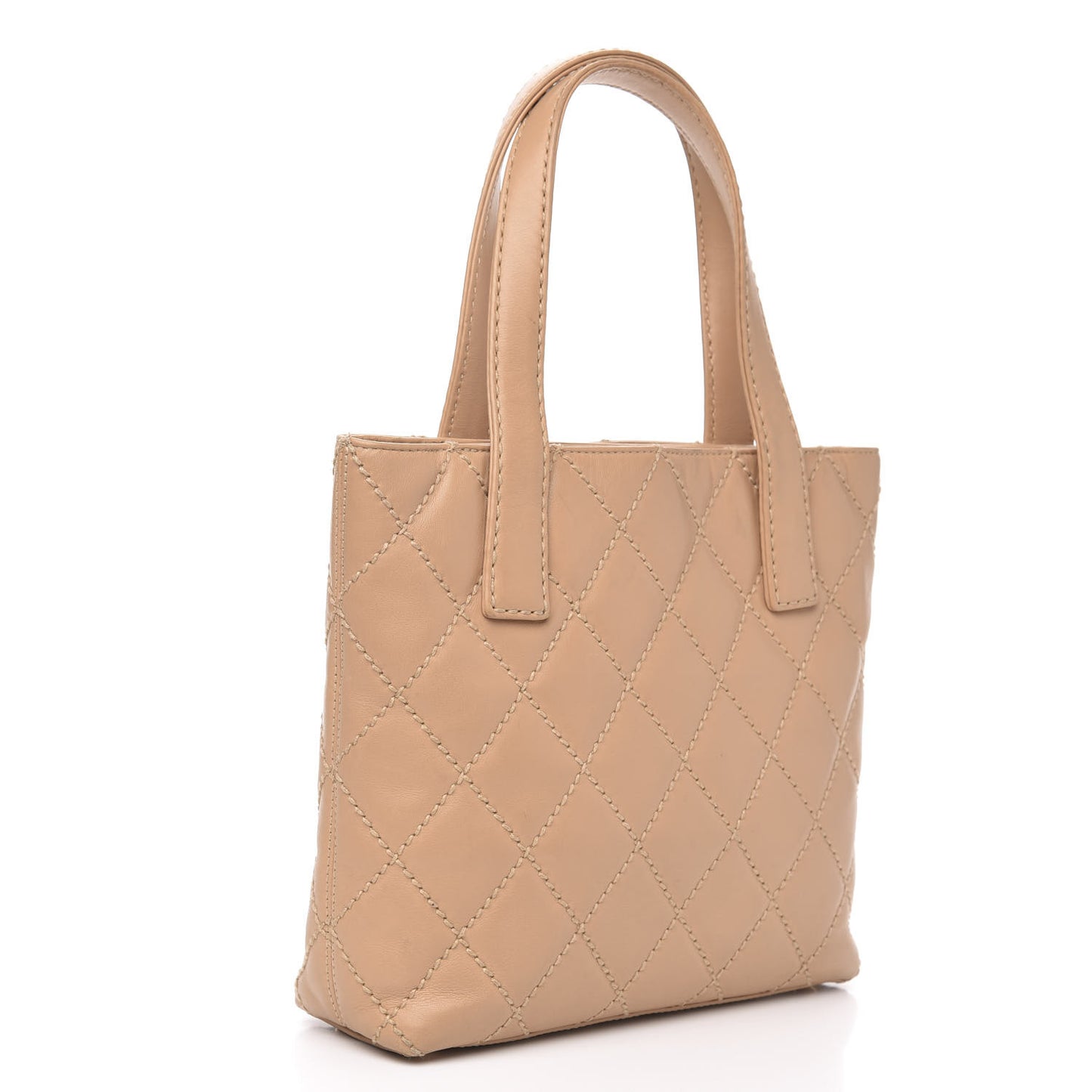 Calfskin Contrast Stitch Surpique Tote Beige
