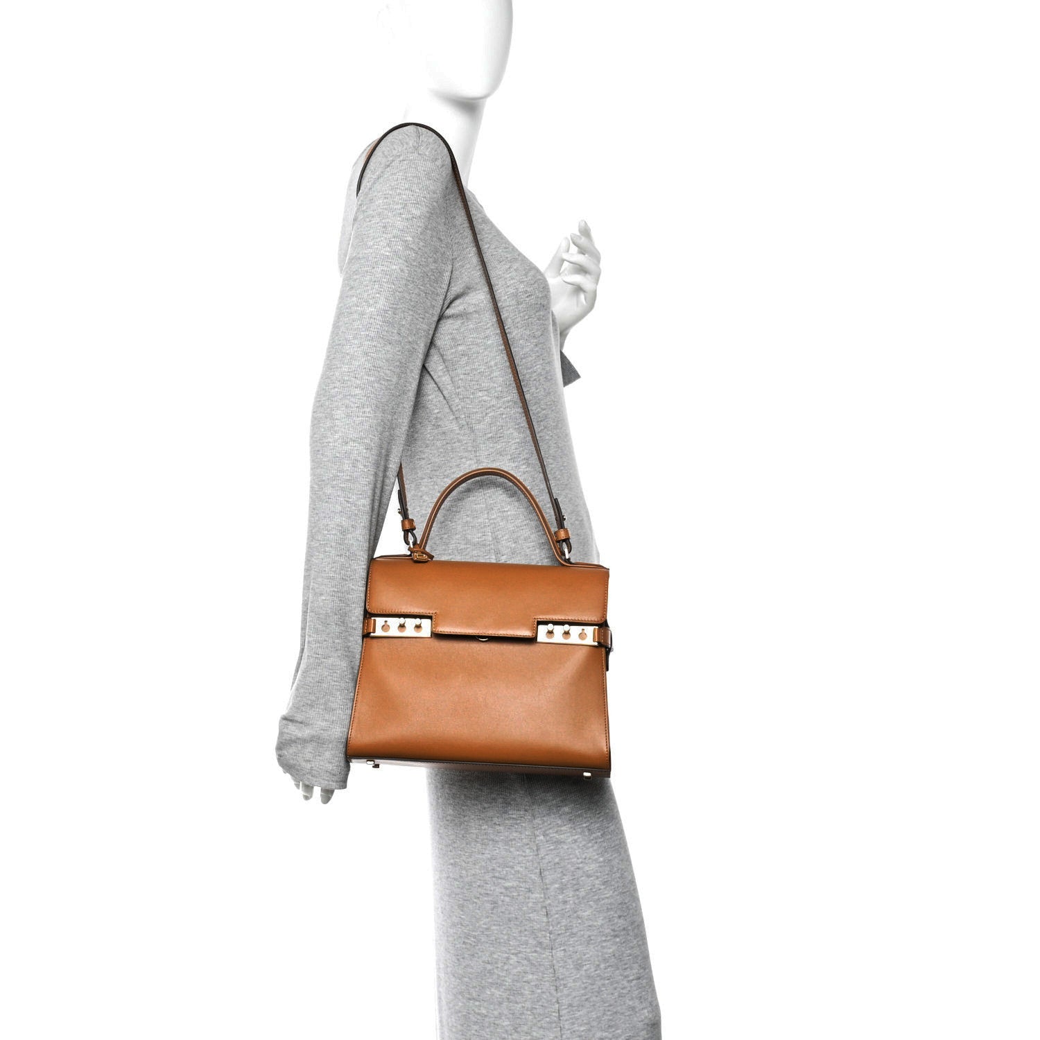 Delvaux Calfskin MM Tempete Satchel Camel 2 of 11