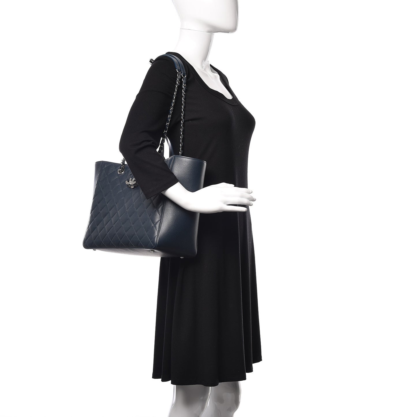 Caviar Quilted Large CC Box Shopping Tote Navy