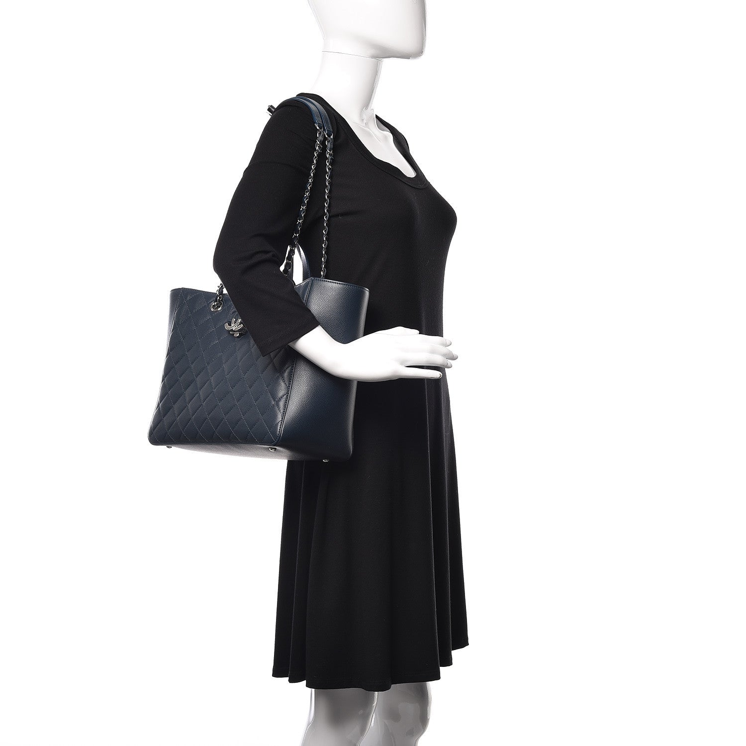 Chanel Caviar Quilted Large CC Box Shopping Tote Navy 3 of 10
