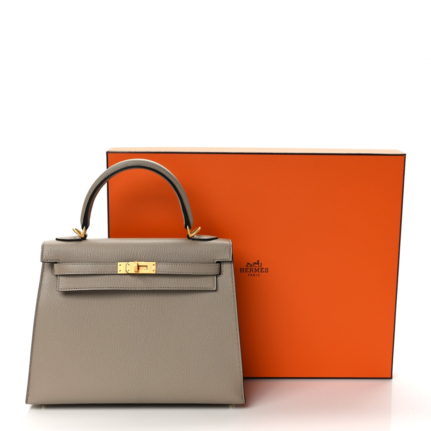 Hermes Chevre Mysore Horseshoe Kelly Sellier 25 Gris Tourterelle Rouge H 9 of 9