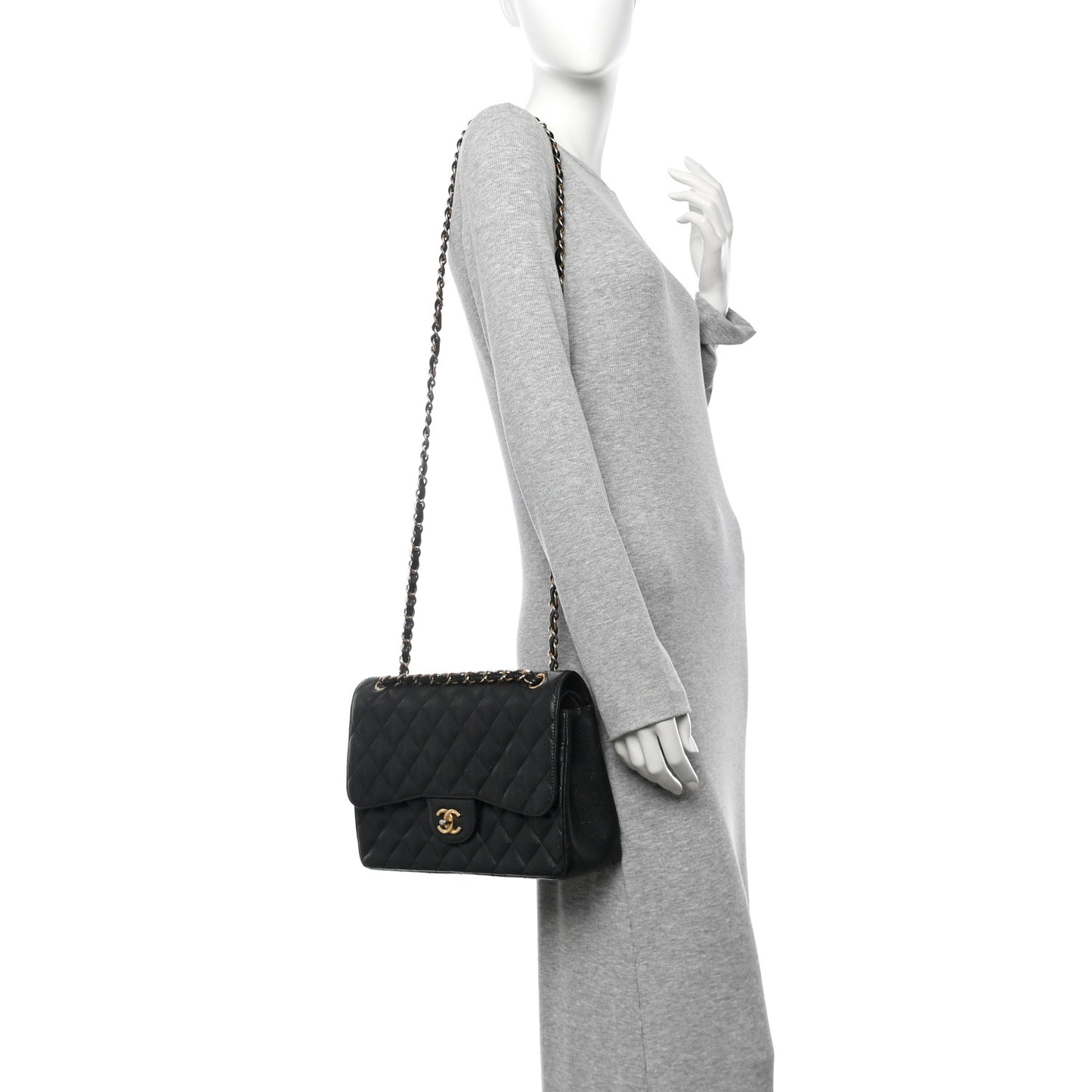 Caviar Quilted Jumbo Double Flap Black