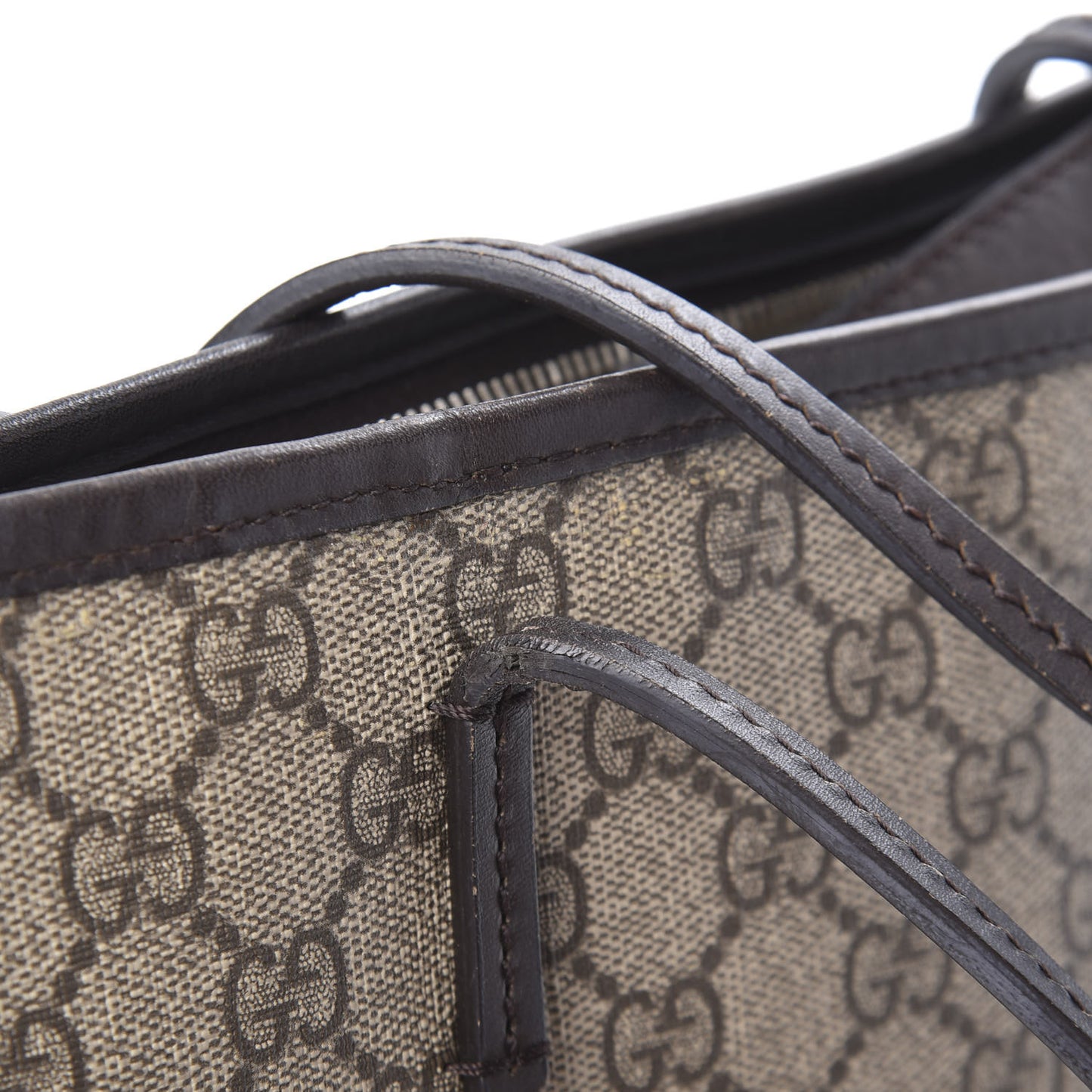 GG Supreme Monogram Medium Zippered Tote Dark Brown