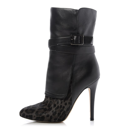 Jimmy Choo Pony Hair Leopard Nappa Blaine Boot 39.5 Smoke Black 1 of 9