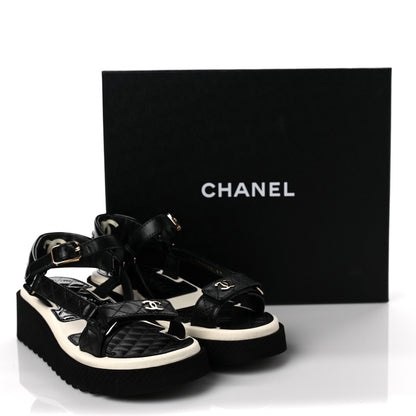 Chanel Lambskin Logo Platform Sandals 37 Black White 10 of 10