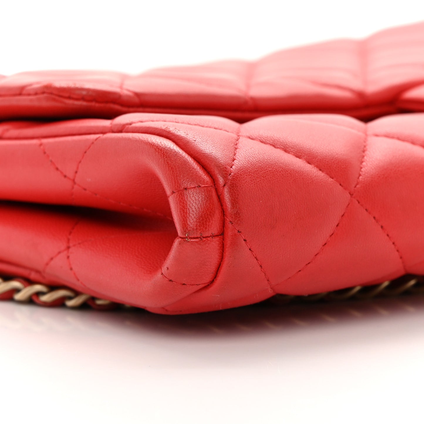 Lambskin Quilted Clutch with Chain Flap Red