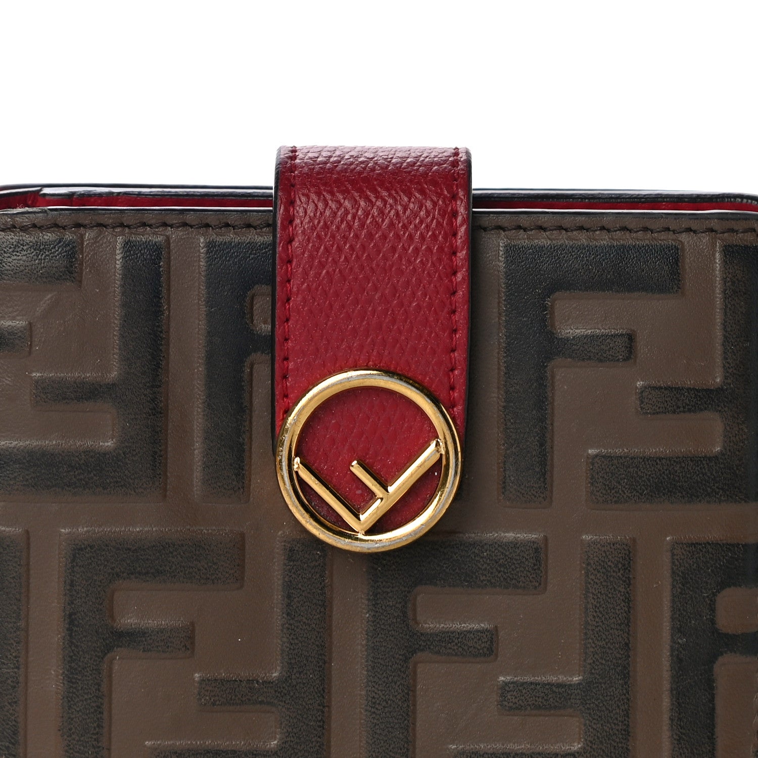 Fendi Vitello Cruise F is Fendi Bi-Color FF 1974 Embossed Compact Wallet Maya Black Fragola 7 of 10