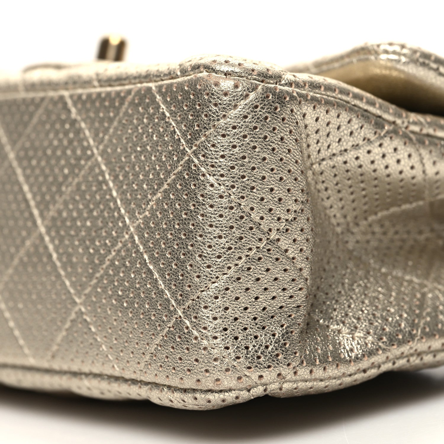 Chanel Metallic Lambskin Perforated Mini Rectangular Flap Light Gold 10 of 10
