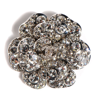 Chanel Swarovski Crystal Camellia CC Brooch Silver 1 of 5
