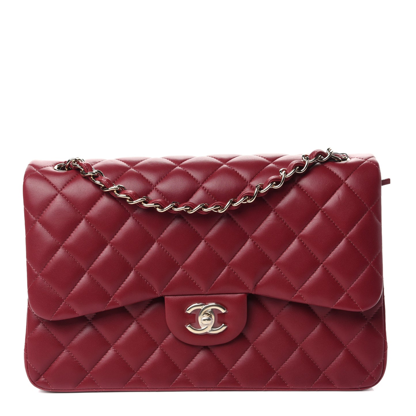 Lambskin Quilted Jumbo Double Flap Burgundy