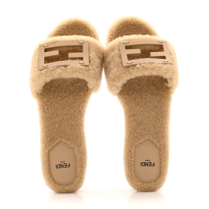 Fendi Shearling FF Baguette Slide Sandals 40 Beige Naturale 2 of 9