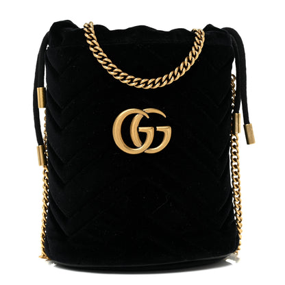 Gucci Velvet Matelasse Mini GG Marmont 2.0 Bucket Bag Black 1 of 10