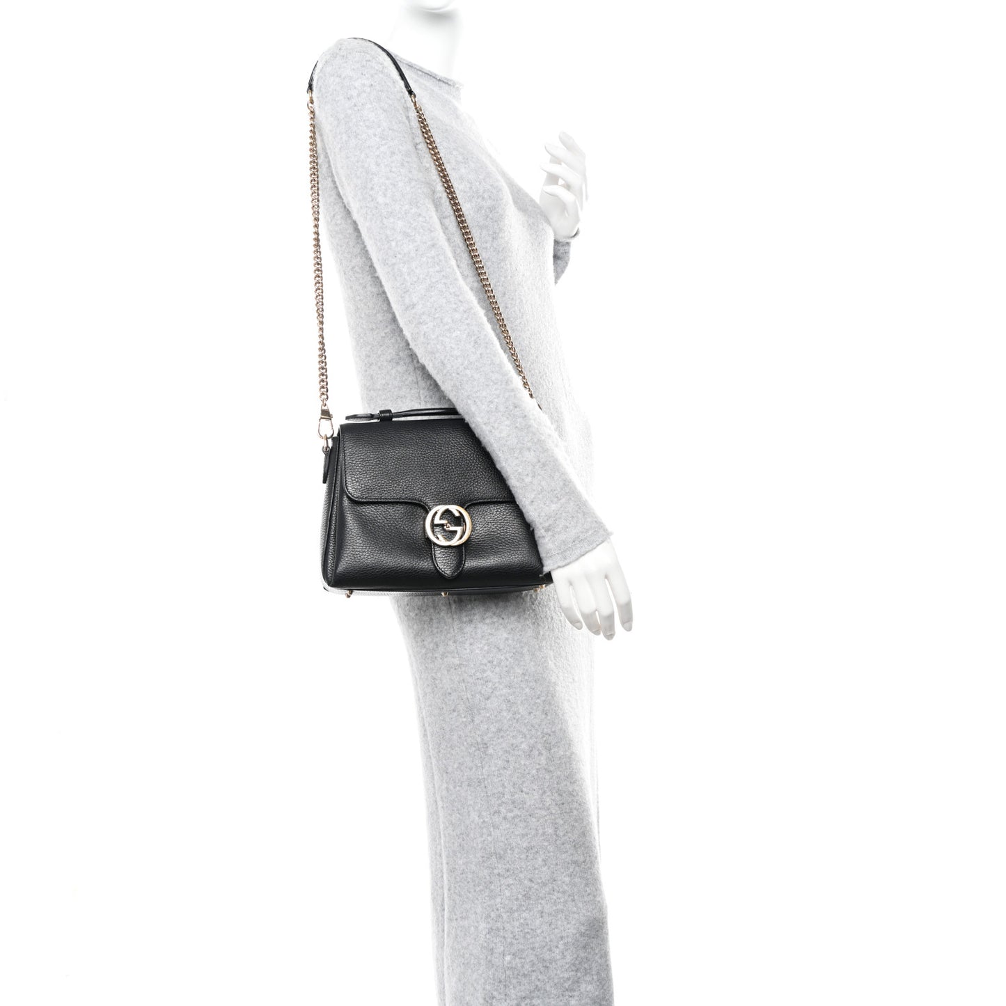 Dollar Calfskin Interlocking G Top Handle Shoulder Bag Black