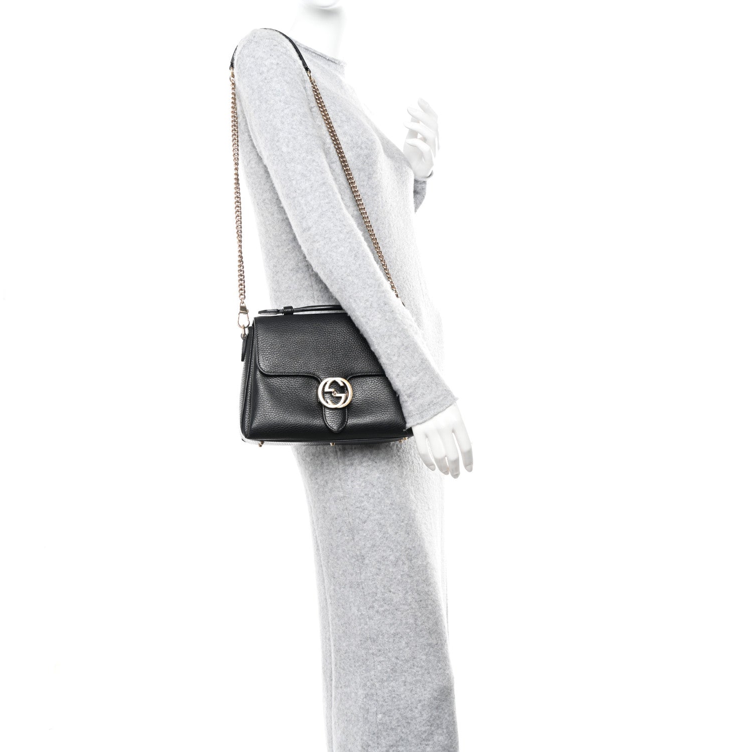 Gucci Dollar Calfskin Interlocking G Top Handle Shoulder Bag Black 2 of 12