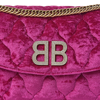 Balenciaga Crushed Velvet Crystal Mattress Quilted BB Wallet On Chain Fuchsia 7 of 9