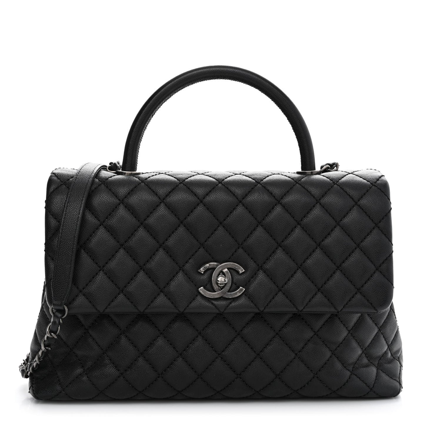 Caviar Quilted Medium Coco Handle Flap Black