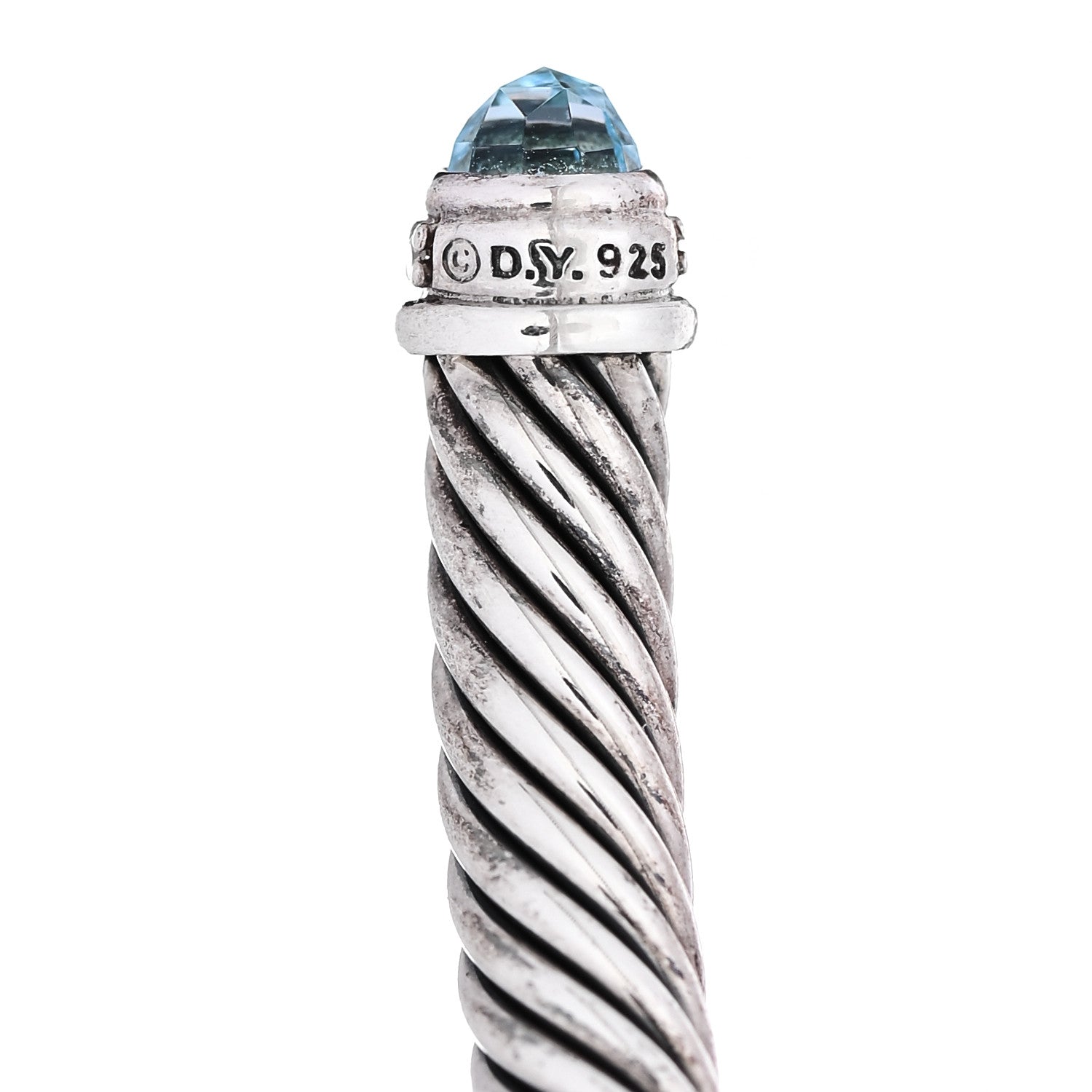 David Yurman Sterling Silver Diamond Blue Topaz 5mm Cable Classics Bracelet 3 of 3