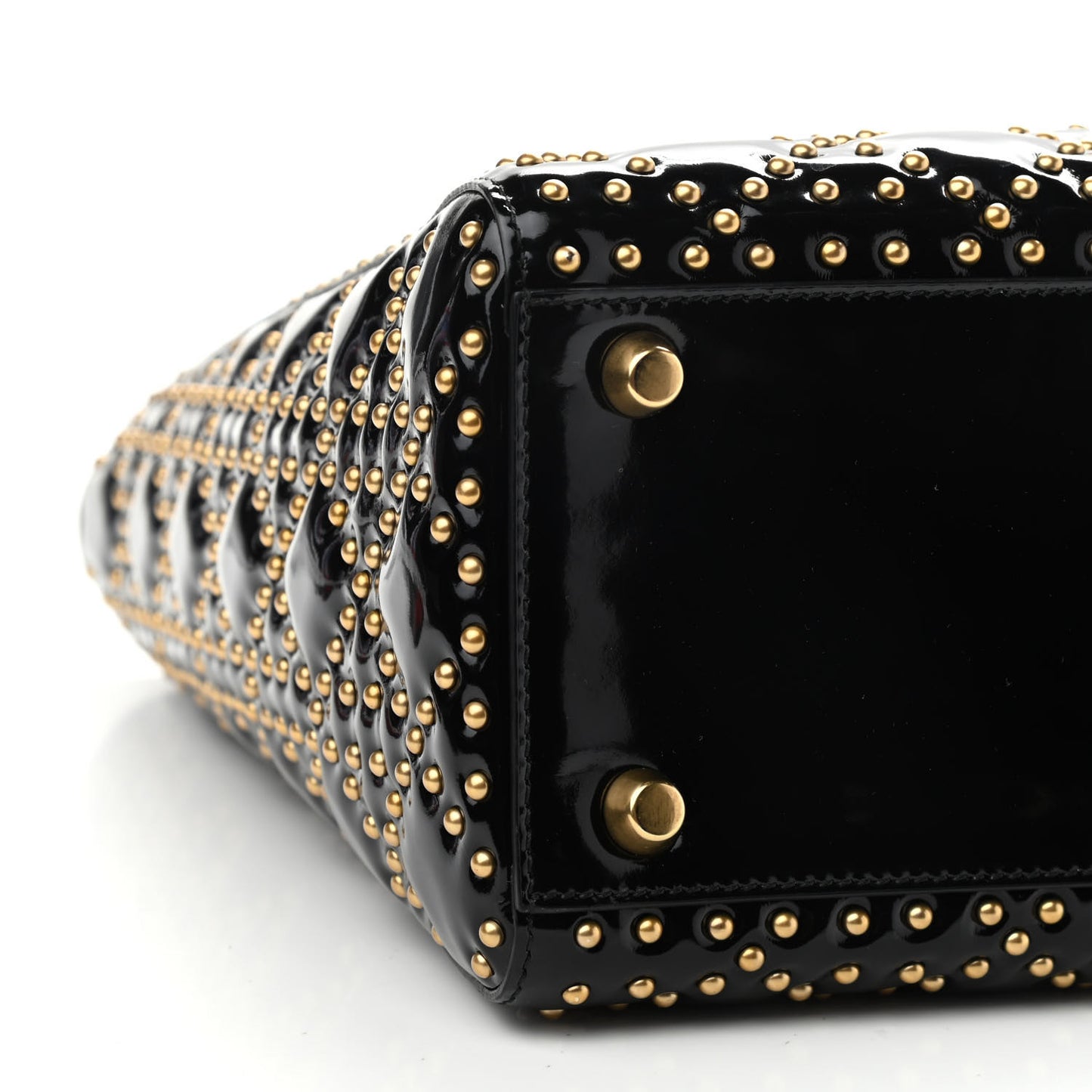 Patent Cannage Studded Large Lady Dior Black