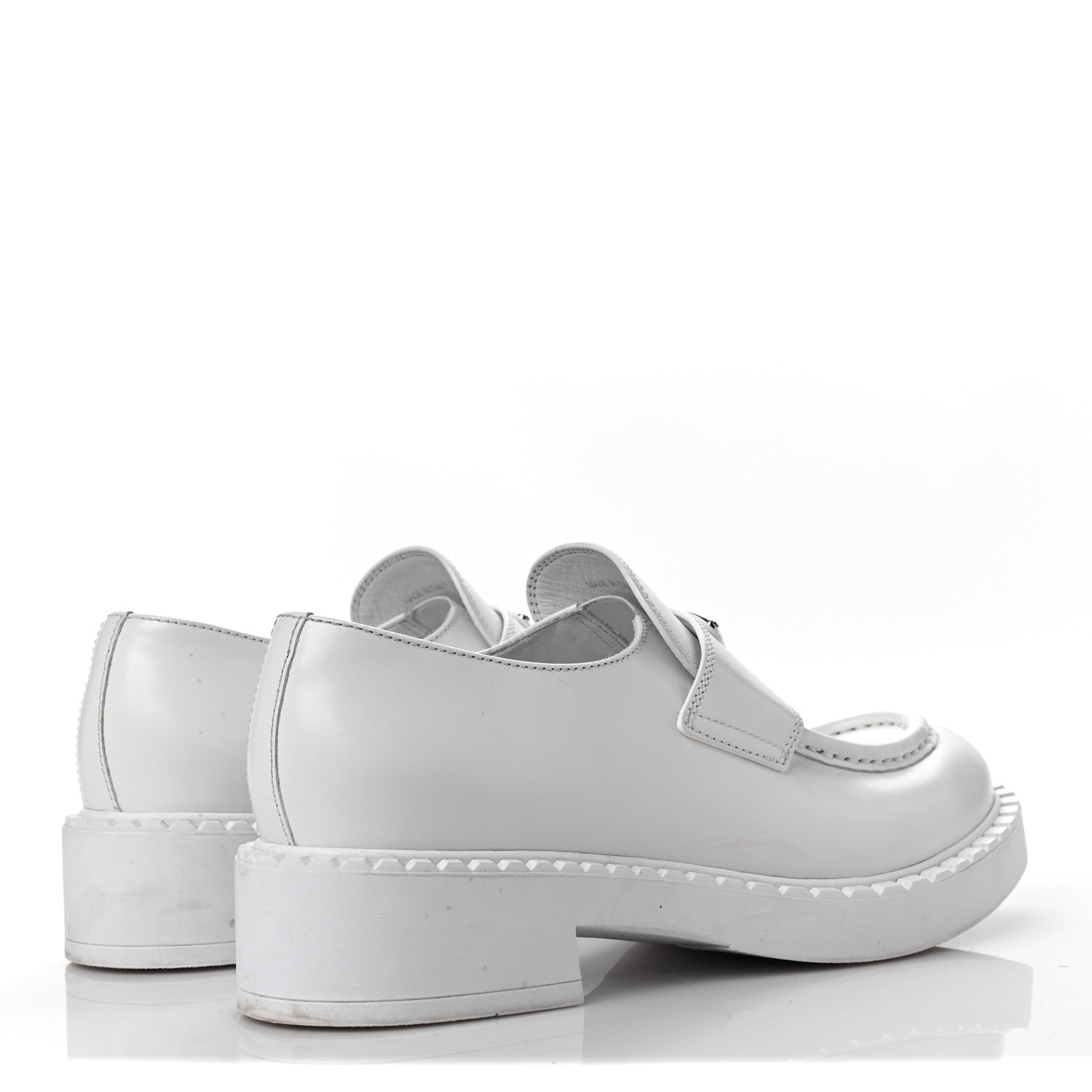 Prada Spazzolato Metal Triangle Logo 50mm Loafers 38.5 White 4 of 11