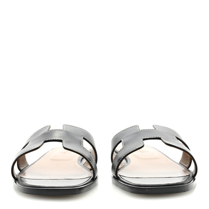 Hermes Box Calfskin Oran Sandals 39 Black 3 of 7