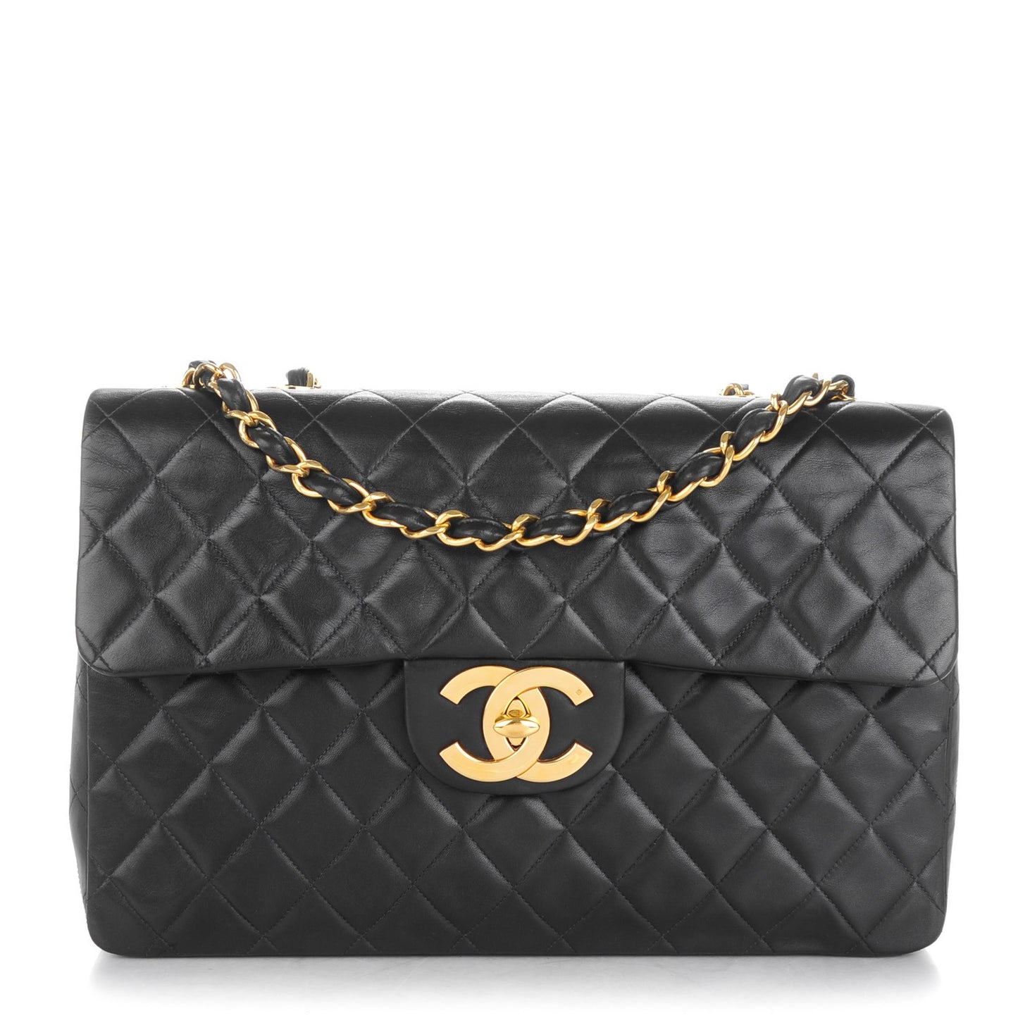 Lambskin Quilted XL Jumbo Single Flap Black