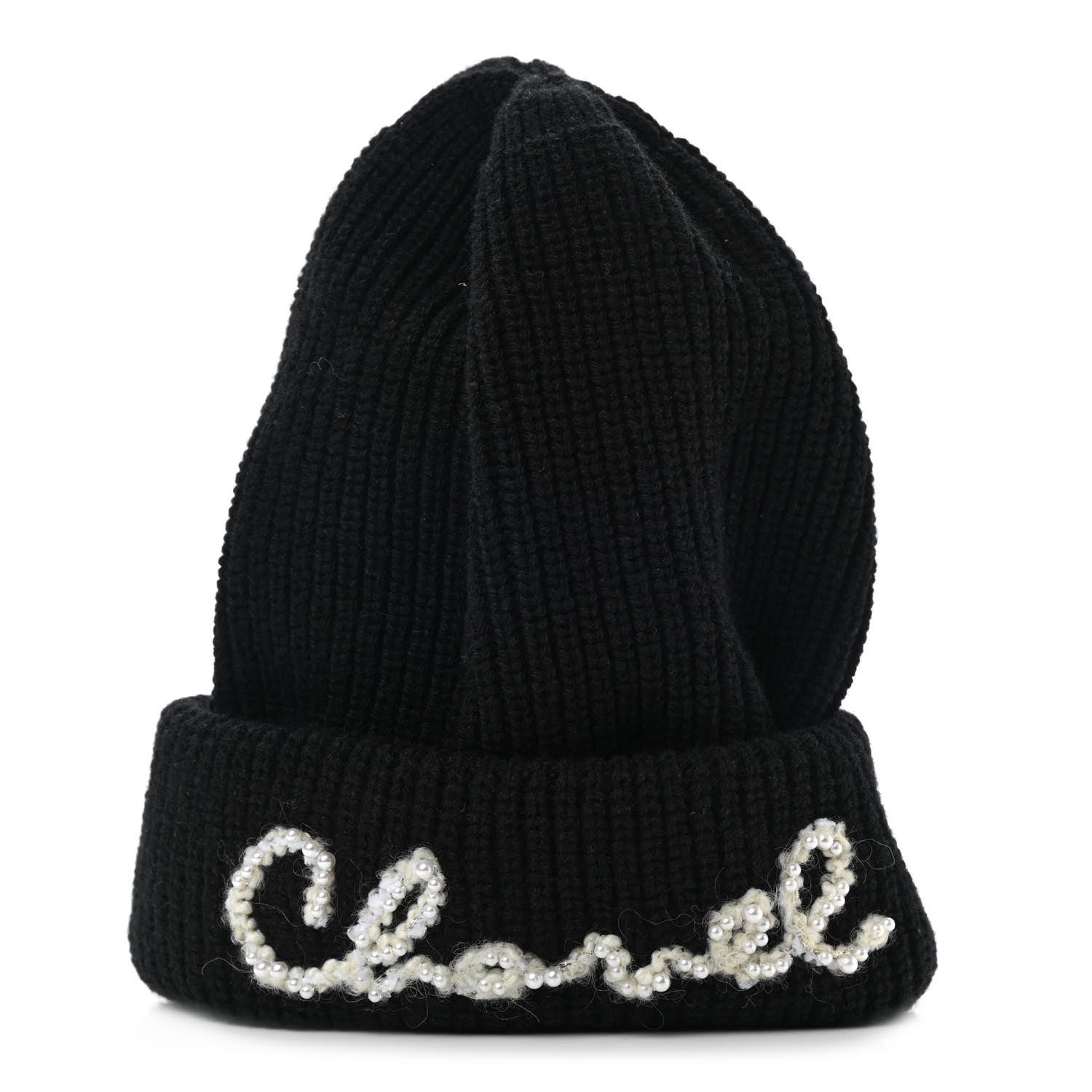 Chanel Cashmere Logo Beanie Hat Black White 1 of 5