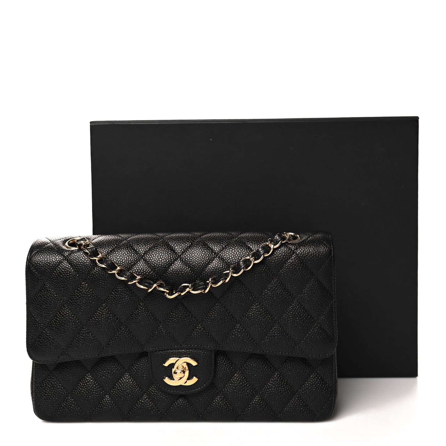 Caviar Quilted Medium Double Flap Black