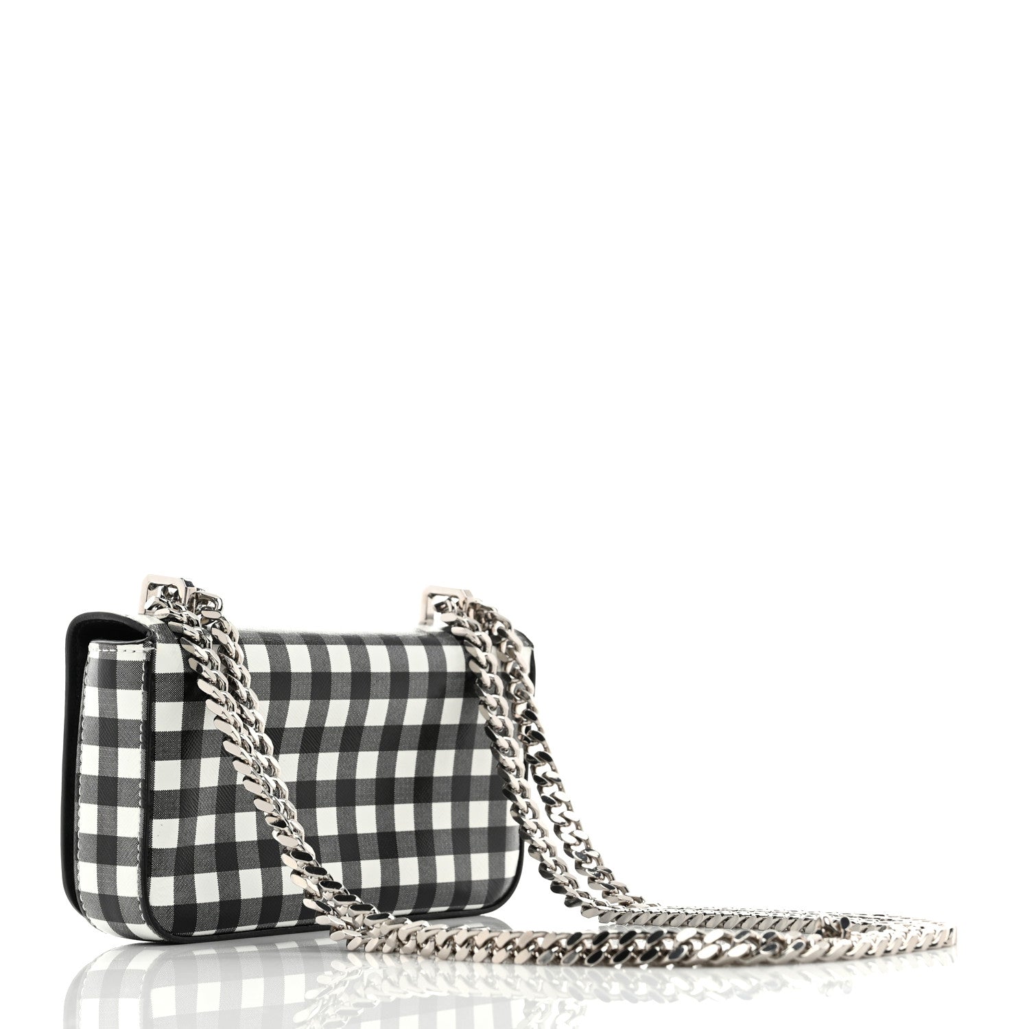 Burberry Calfskin Gingham Print Small Lola Bag Black White 3 of 10