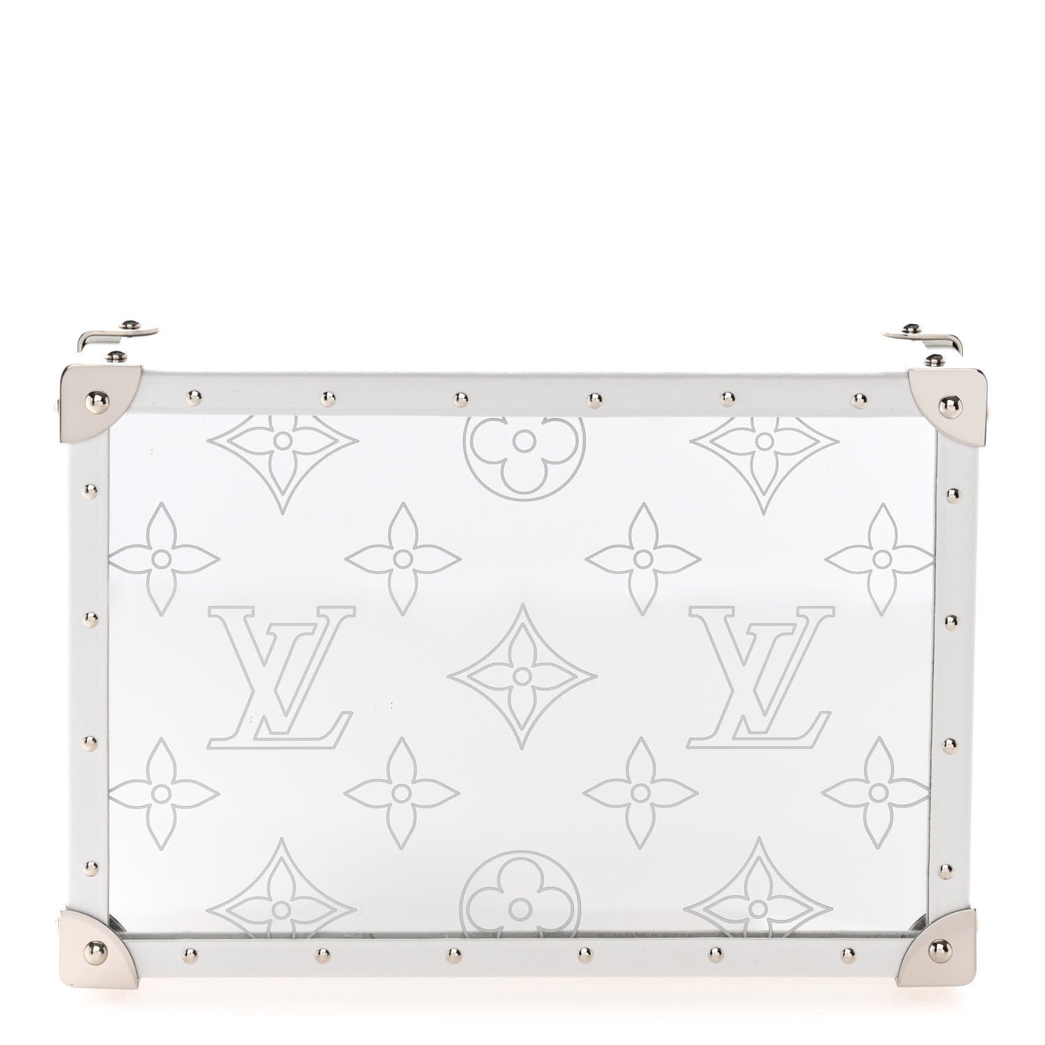 Louis Vuitton Calfskin Mirror Monogram Etched Jewelry Box Trunk White 1 of 12